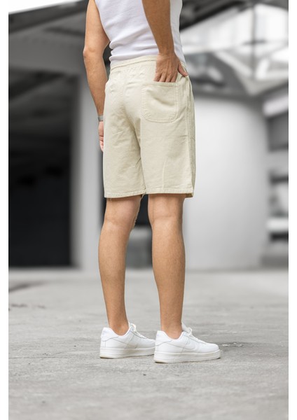 Erkek Regular Fit Cepli Kapri Şort - Bej