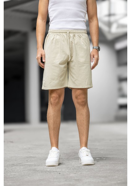 Erkek Regular Fit Cepli Kapri Şort - Bej