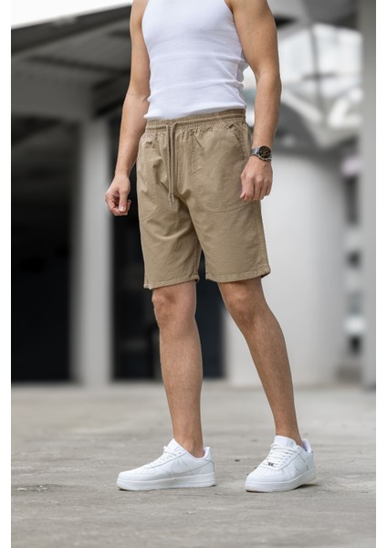 Erkek Regular Fit Cepli Kapri Şort - Kahve