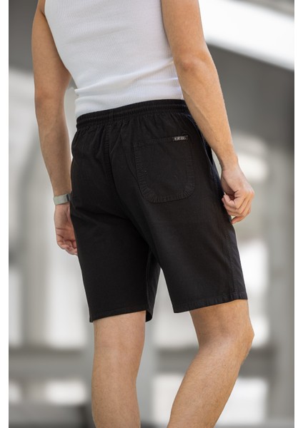Erkek Regular Fit Cepli Kapri Şort - Siyah