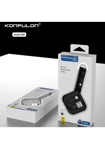 S80 Lightning 2A 1m Makaralı Kutu Şarj Kablosu