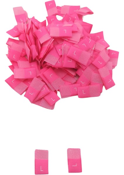 L Beden Etiketi Neon Pembe Renk Dokuma Etiket - 250 Adet