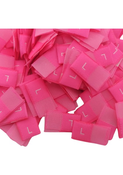 L Beden Etiketi Neon Pembe Renk Dokuma Etiket - 250 Adet