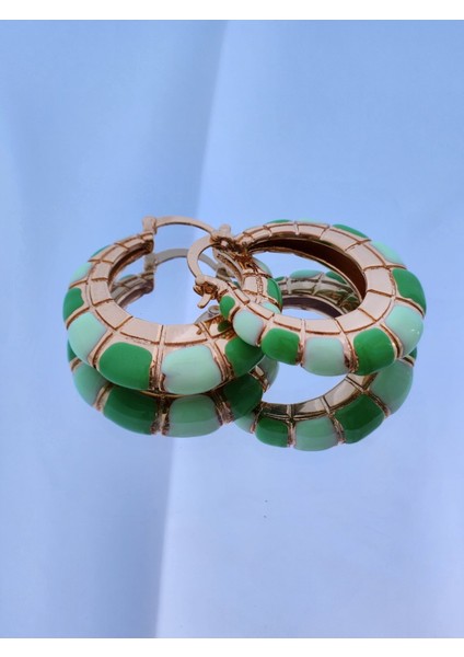 Oval Halka Model Mineli Yeşil Çelik Küpe