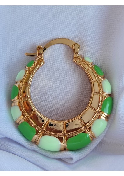 Oval Halka Model Mineli Yeşil Çelik Küpe