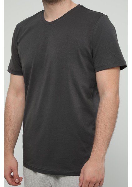 Hscstore Erkek Bisiklet Yakalı Antrasit Tişört -8455
