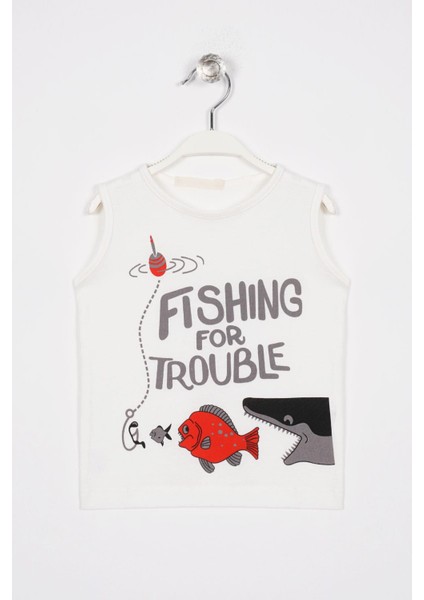 Fıshıng For Trouble Yazı Baskıl Ekru Renk Erkek Cocuk Tshırt