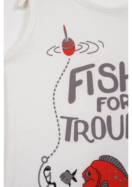 Fıshıng For Trouble Yazı Baskıl Ekru Renk Erkek Cocuk Tshırt fiyatları