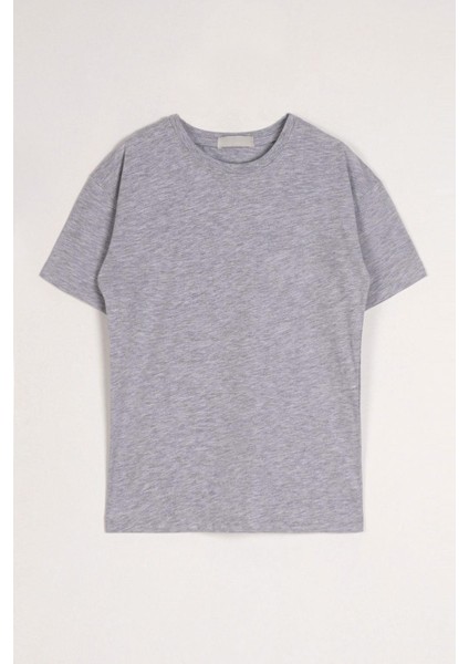 Bisiklet Yaka Gri Melanj Renk Erkek Çocuk Tshirt