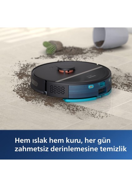 Aqua Islak ve Kuru Premium Temizlik Robotu, 4000 Pa Emiş Gücü, Tek Şarjla 230 Dakikaya Kadar Temizlik, Lidar, Luciole Lambader Hediye