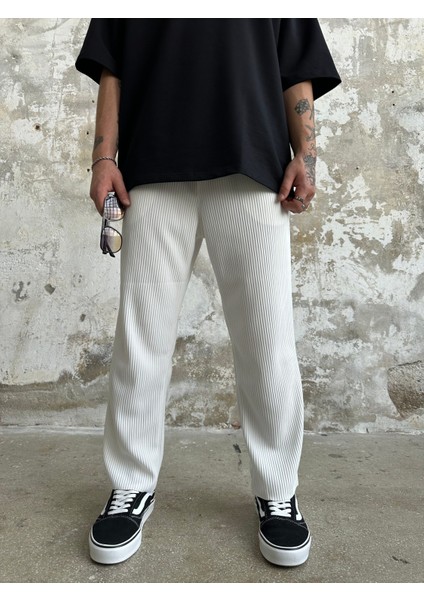 Old Money Fitilli Ekru Baggy Pantolon - Ekru