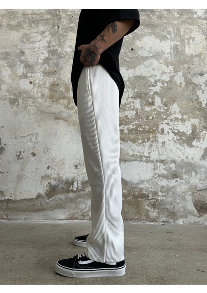 Old Money Fitilli Ekru Baggy Pantolon - Ekru