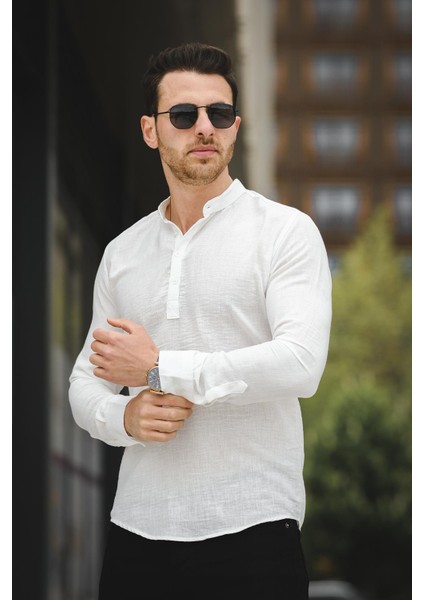 Zareh Slim Fit Kırınkıl Desen Yarım Pat Hakim Yaka Erkek Gömlek