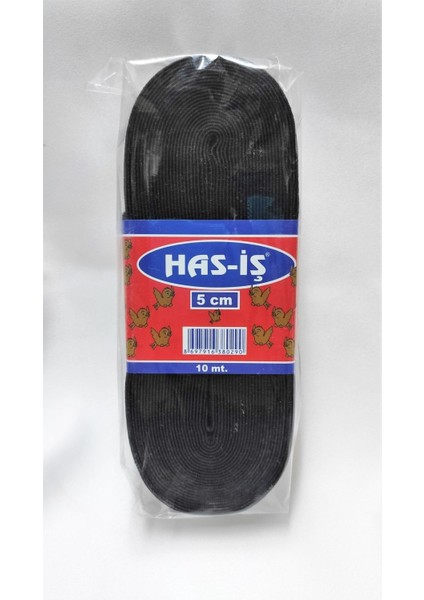 Has-Iş Siyah 5 cm Yassı Lastik 10 Metre Bel Paça Don Lastiği