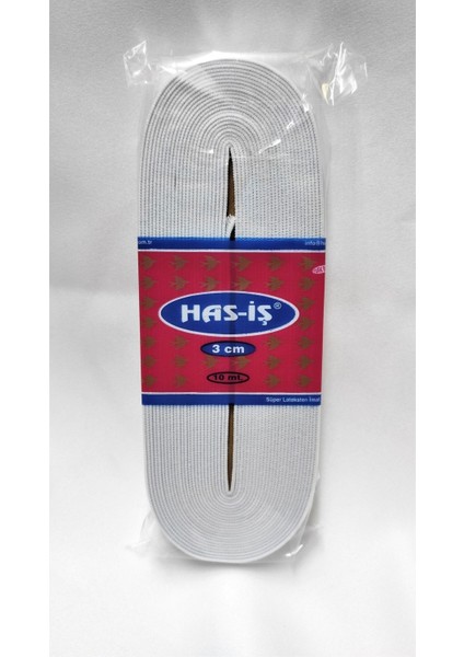 Has-Iş Beyaz 3 cm Yassı Lastik 10 Metre Bel Paça Don Lastiği