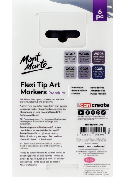 mm Premium Flexi Tip Art Marker - Gri Tonları 6'lı fiyatları