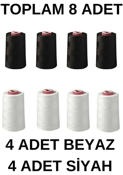 Bükümsüz Overlok Ipliği Ev Tipi(4 Ad. Beyaz 4 Ad. Siyah) (Açıklamayı Okuyunuz.)