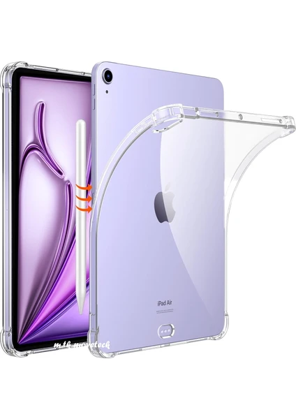 MTK Moveteck Apple iPad Air 11 Inç 2024 M2 Tablet Uyumlu Kılıf Arkası Şeffaf Köşe Korumalı Darbeye Dayanıklı Silikon Air 6.nesi Kılıf