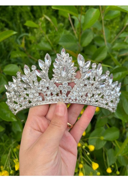 Beyaz Gelin Tacı Kristal Taşlı