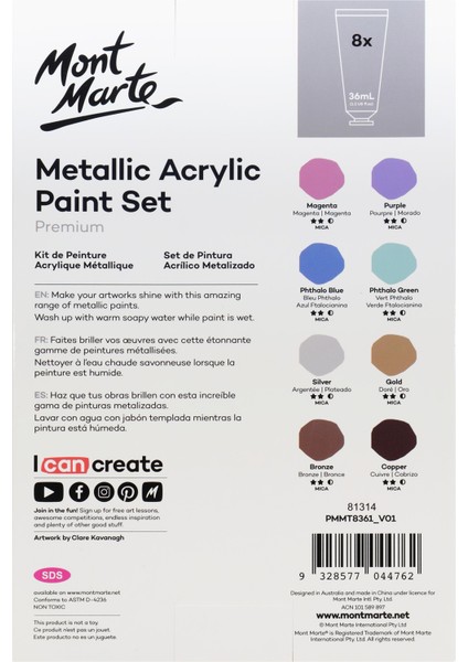 Premium Metalik Akrilik Boya Seti 8 x 36 ml