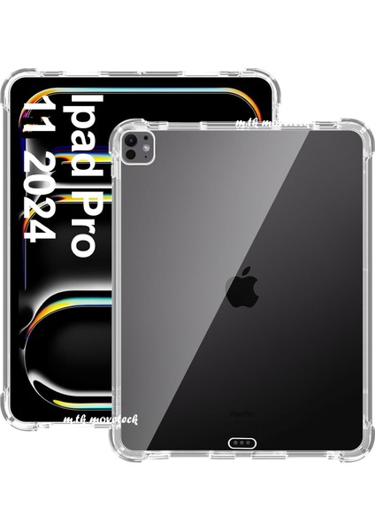 Apple Apple iPad Pro 11 Inç 2024 Uyumlu Kılıf Arkası Şeffaf Köşe Korumalı Darbeye Dayanıklı Silikon Kılıfı (5.nesil)