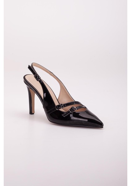 İki Tokalı Arka Açık Siyah Kadın İnce Topuklu Ayakkabı Stiletto fırsatları