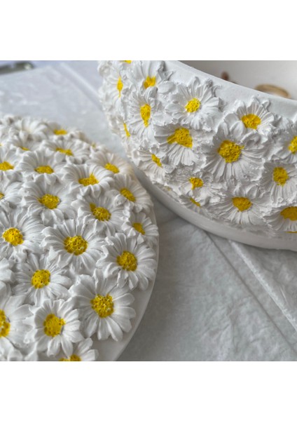 Papatyalı Takı Kutusu,mum Kutusu 15.5x5.5, Dekoratif Kapaklı Kutu, Papatya Desenli Saksı,k Eşya