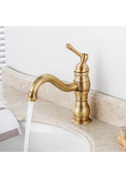 Mat Gold Klasik Lavabo Bataryası Vintage Fırçalanmış Gold Armatür