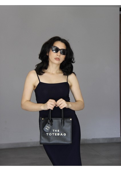 Siyah The Totebag Yazılı Kadın Omuz Çantası