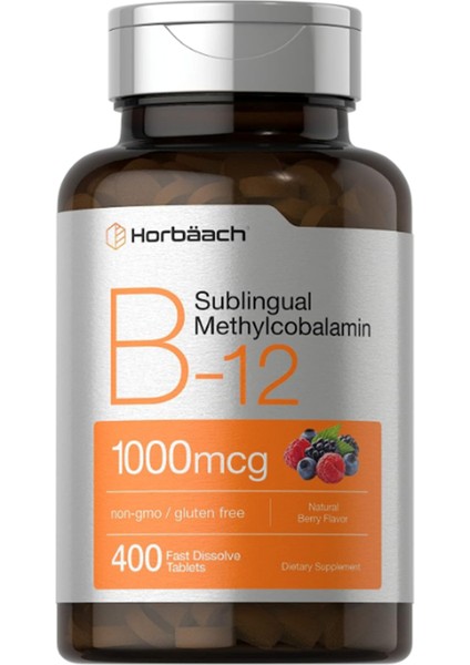 Horbäach Vitamin B12 Sublingual 1000 Mcg | 400 Fast Dissolve Tablets | Methylcobalamin For Adults | Natural Berry Flavor | Vegan Vegetarian Non-Gmo And Gluten Free