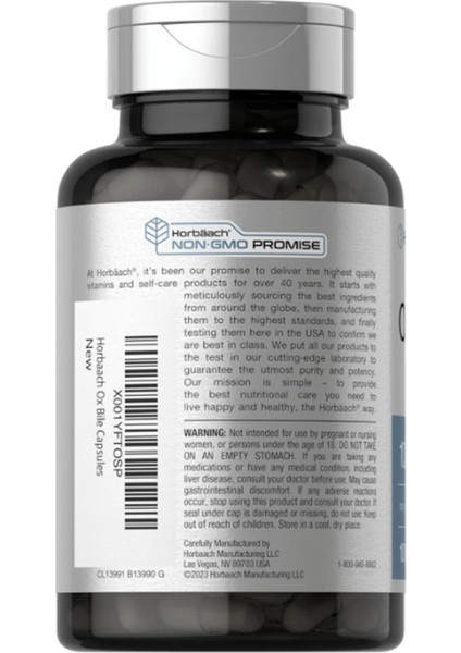 Horbäach Ox Bile 1000 Mg 100 Capsules | Digestive Enzymes Supplement | Non-Gmo & Gluten Free