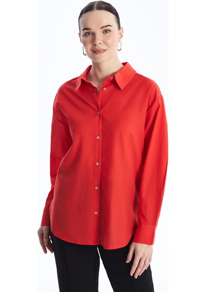 Lc Waıkıkı Düz Uzun Kollu Oversize Poplin Kadın Gömlek