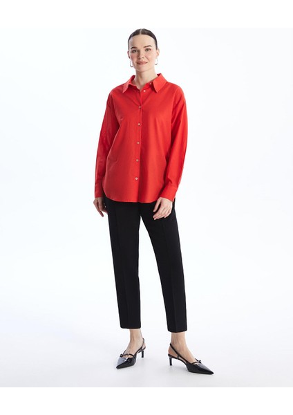 Lc Waıkıkı Düz Uzun Kollu Oversize Poplin Kadın Gömlek