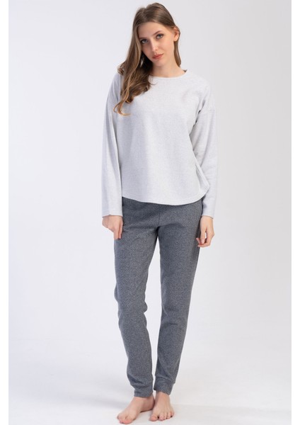 Kadın Jakarlı Interlok Düşük Omuzlu Uzun Kol Pijama Takım , 402027