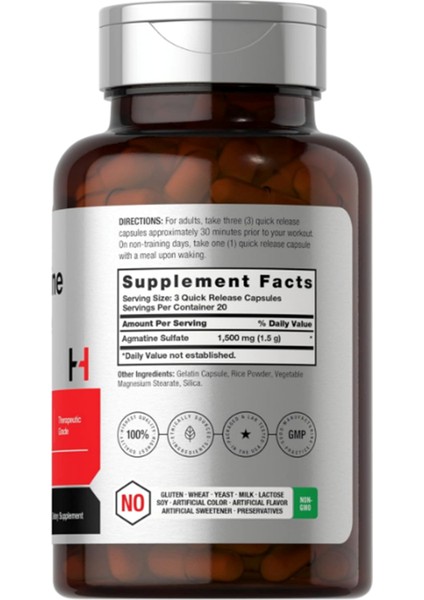 Horbäach Agmatine Sulfate Capsules 1500MG | 60 Pills | Pharmaceutical Grade | Non-Gmo Gluten Free