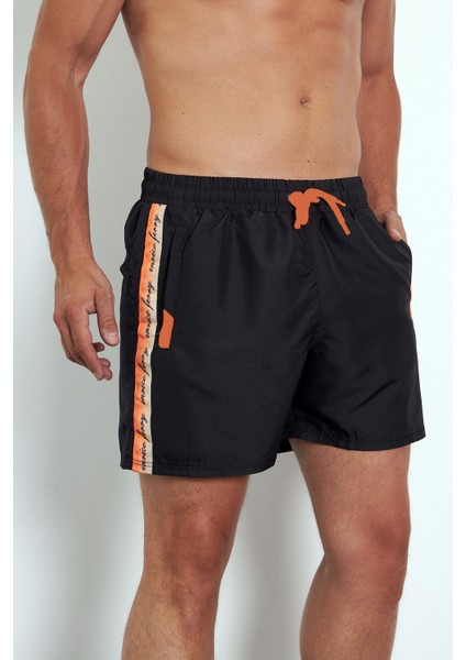 Erkek Siyah Mıcropoly Kumaş Yanları Şeritli Cepli File Astarlı Hızlı Kuruyan Deniz Şortu EDY2512S fiyatları