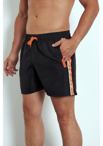 Erkek Siyah Mıcropoly Kumaş Yanları Şeritli Cepli File Astarlı Hızlı Kuruyan Deniz Şortu EDY2512S modelleri