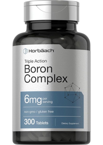 Horbäach Triple Boron Complex 6 Mg | 300 Tablets | Vegetarian Non-Gmo & Gluten Free | Triple Action Boron Citrate Boron Glycinate Boron Asparate