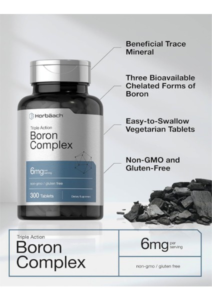 Horbäach Triple Boron Complex 6 Mg | 300 Tablets | Vegetarian Non-Gmo & Gluten Free | Triple Action Boron Citrate Boron Glycinate Boron Asparate