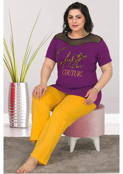 Mor Renkli Lady 10837 Kadın Kısa Kol Büyük Beden Pijama Takımı fiyatları