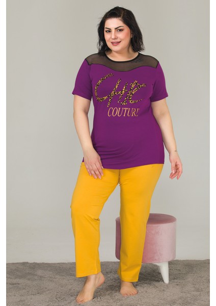 Mor Renkli Lady 10837 Kadın Kısa Kol Büyük Beden Pijama Takımı fırsatları