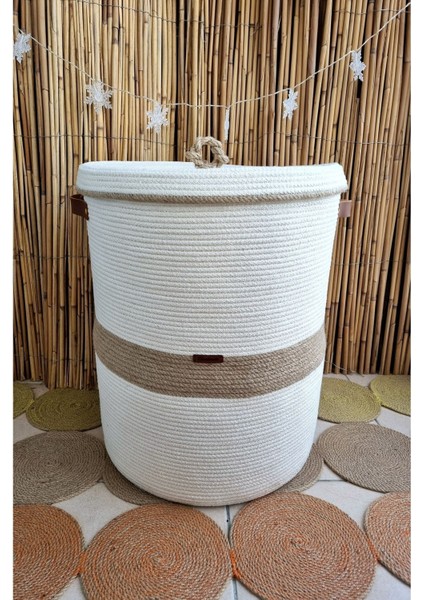 40 x 50 El Yapımı Hasır Tress Xl Çamaşır Sepeti, Oyuncak Sepeti, Çok Amaçlı Sepet, Düzenleyici Ekru / Tek Ebat