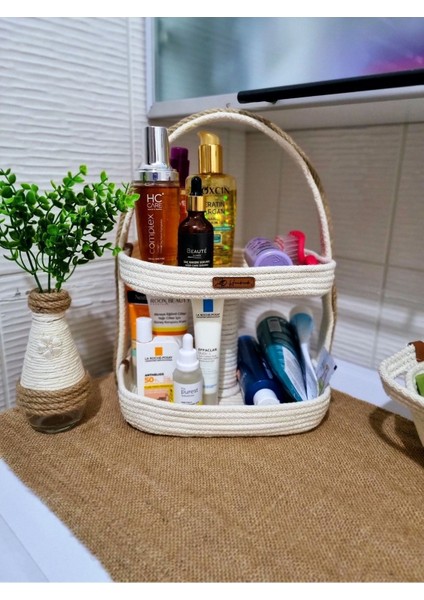 El Yapımı 2'li Düzenleyici Hasır Stand Sepet, Organizer, Çok Amaçlı Sepet Ekru / Tek Ebat fiyatları