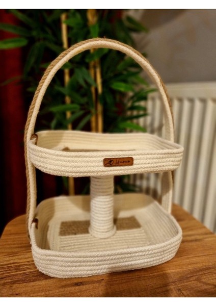 El Yapımı 2'li Düzenleyici Hasır Stand Sepet, Organizer, Çok Amaçlı Sepet Ekru / Tek Ebat modelleri
