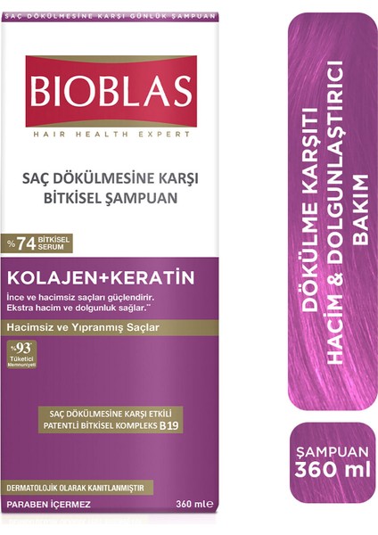 Kolajen Keratin Hacimsiz ve Yıpranmış Saçlar Için Şampuan 360 ml