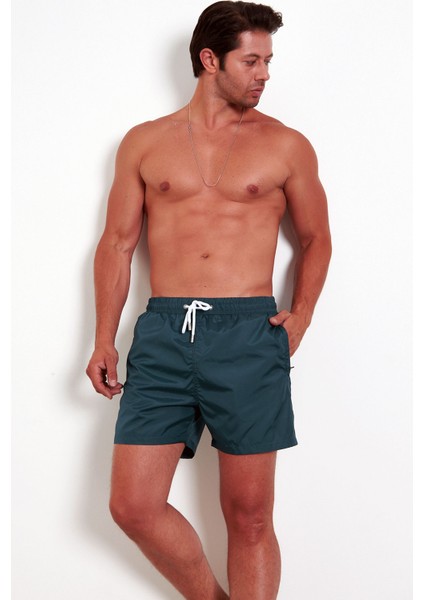 Erkek Petrol Yeşili Micro Kumaş Beli Lastikli File Astarlı Cepli Hızlı Kuruyan Deniz Şortu EDY6107P modelleri