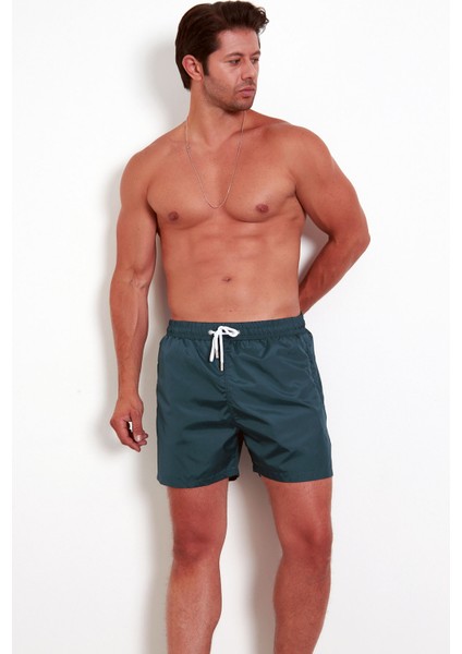 Erkek Petrol Yeşili Micro Kumaş Beli Lastikli File Astarlı Cepli Hızlı Kuruyan Deniz Şortu EDY6107P fırsatları