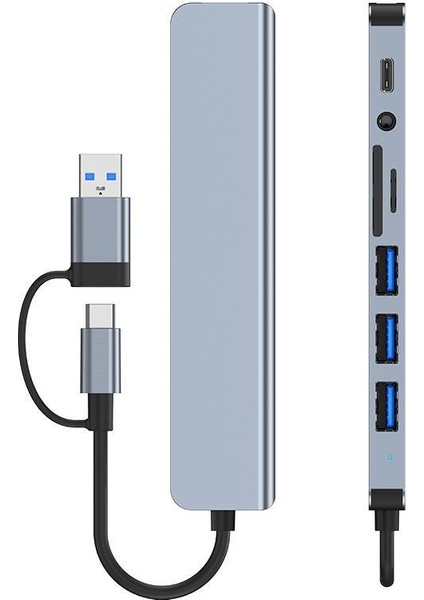 2 In 1 USB Type-C USB 2.0/3.0 Audio 3.5 Tf Sd Çevirici Adaptör Çok Portlu Çoklayıcı USB Hub Aparat