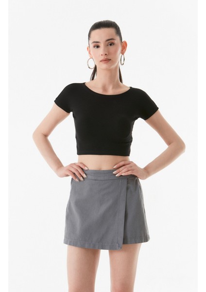 Basic Fitilli Bisiklet Yaka Crop T-Shirt