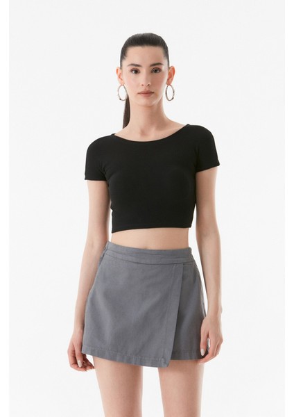 Basic Fitilli Bisiklet Yaka Crop T-Shirt fiyatları